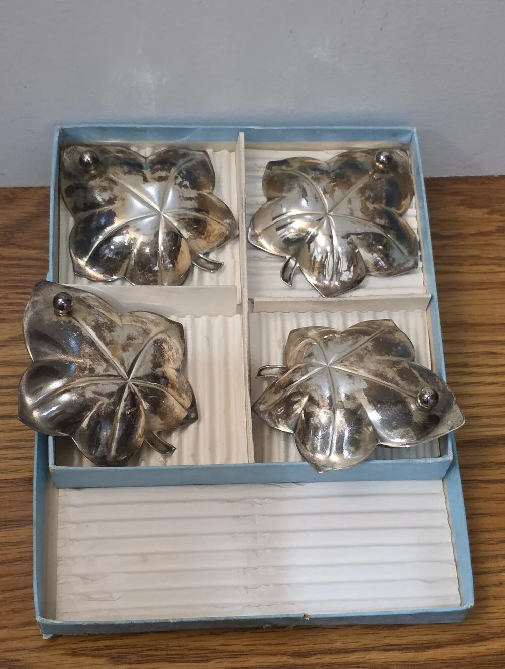 Tiffany & Co. Sterling Silver Leaf Shaped Nut Candy Trinket Dish - Set Of 4
